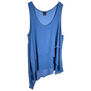 Torrid Plus Size 3X Tank Top‎ Tiered Long Ruffled Asymmetric Blue Chiffon 1490